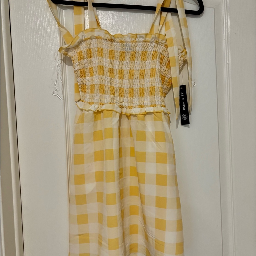 As U Wish Yellow and White Checkered Maxi Dress
